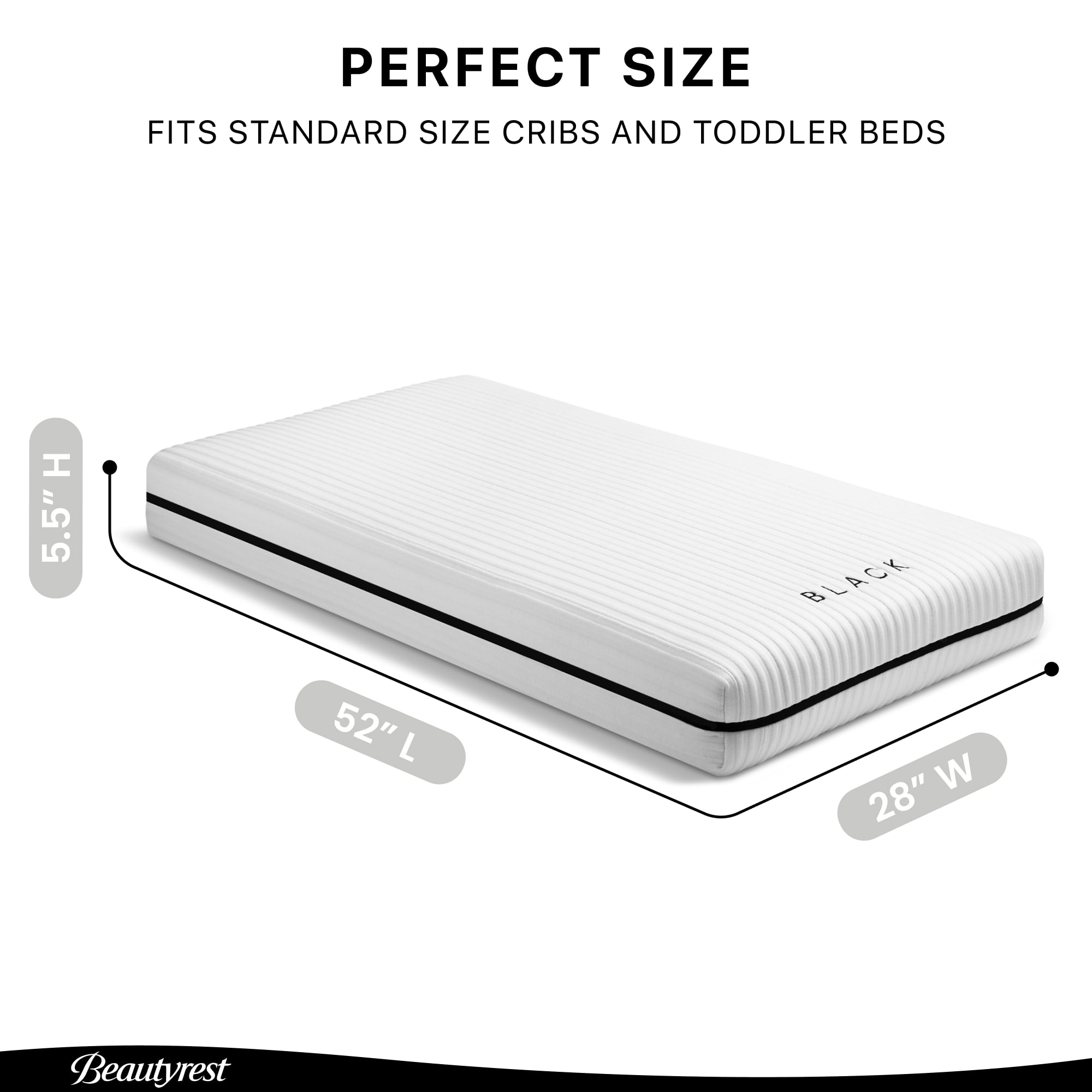 Beautyrest Black BreatheCool 2-Stage Crib and Toddler Mattress - Breathable & Machine Washable Cover - GREENGUARD Gold – Waterproof, White