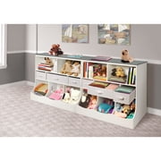 Badger Basket Combo Bin Wood Toy Storage Organizer with Three Baskets 8.6 Cu ft.- White/Gray