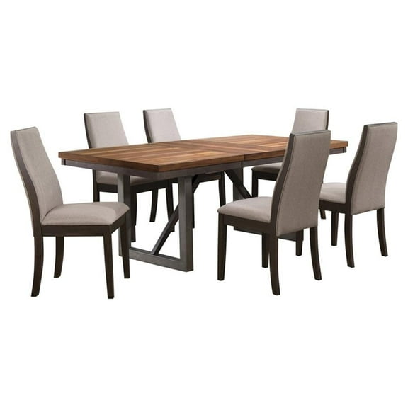 Pemberly Row 7-piece Wood Dining Room Set Natural Walnut and Gray