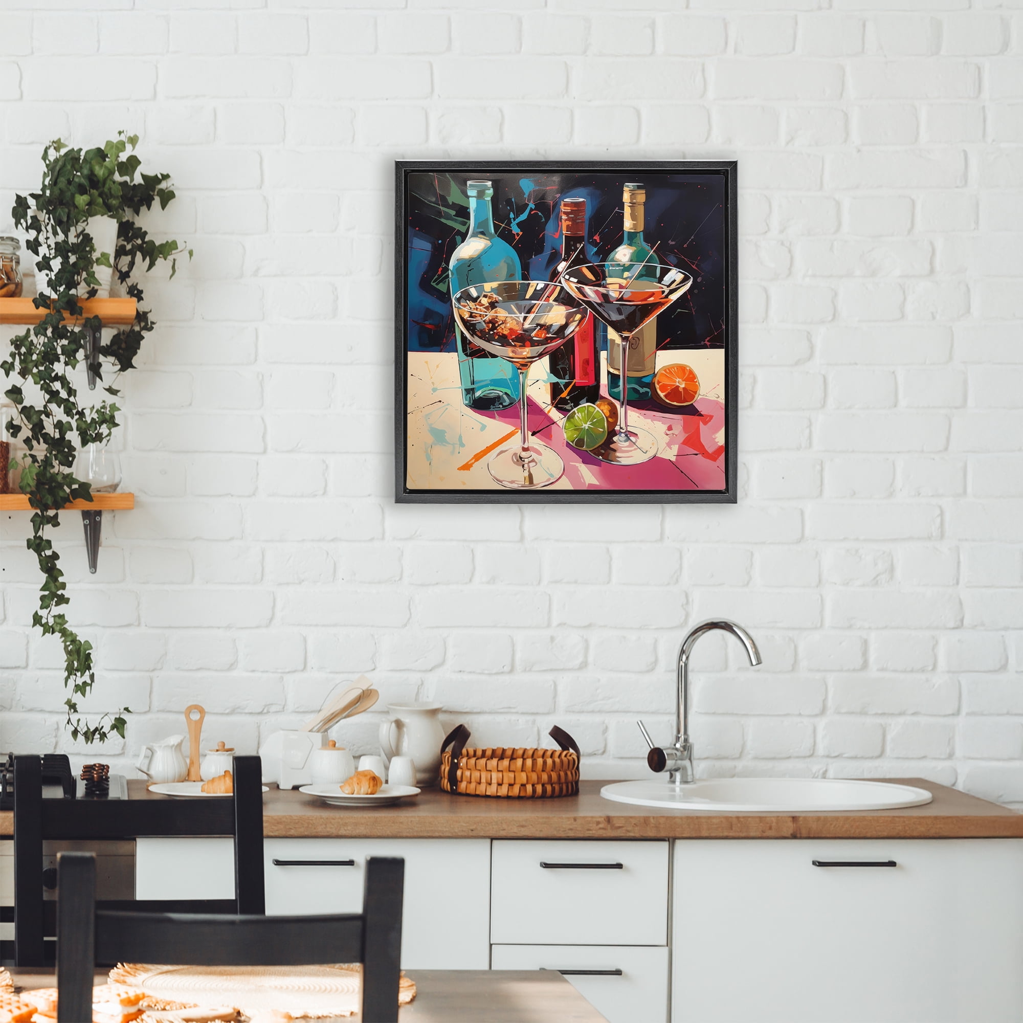 Stupell Industries Artsy Cocktails of Every Sip Black Framed Floater Canvas Wall Art, design by Lazar Studio