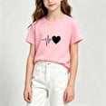 thumbnail image 5 of WQNVRNR Girls Short Sleeve Shirt- Loose Casual Crewneck Printed Cute Summer Tops Pink Size 4, 5 of 5
