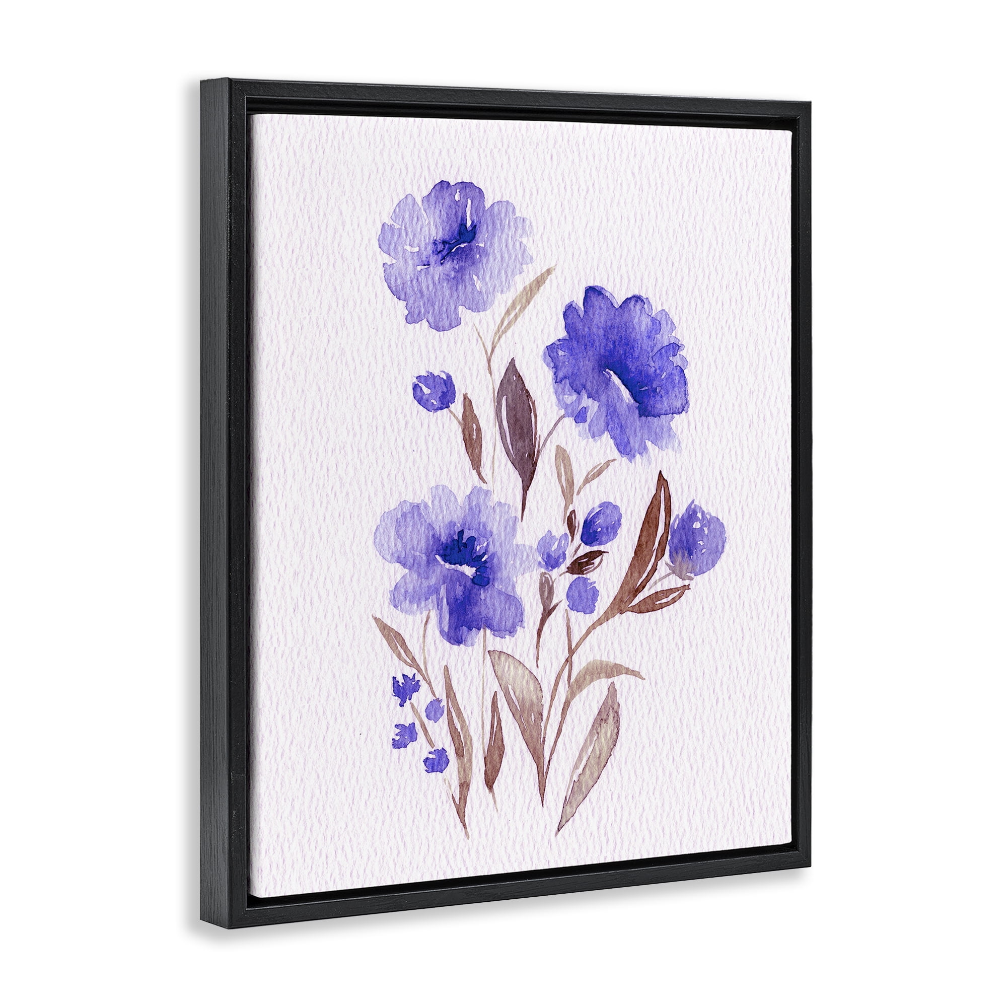 Stupell Industries Watercolor Purple Blossoms Black Framed Floater Canvas Wall Art, design by Leah Noel Art