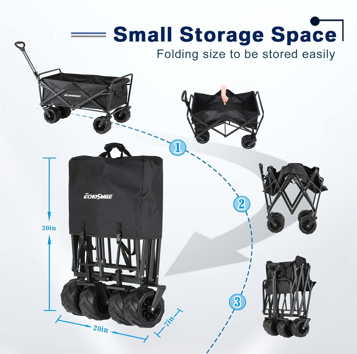 Heavy Duty 350 Lbs Capacity Collapsible Wagon, Outdoor Folding Camping Wagons, Grocery Portable Utility Cart, Adjustable Rolling Carts, All Terrain Sports Wagon with Big Wheels