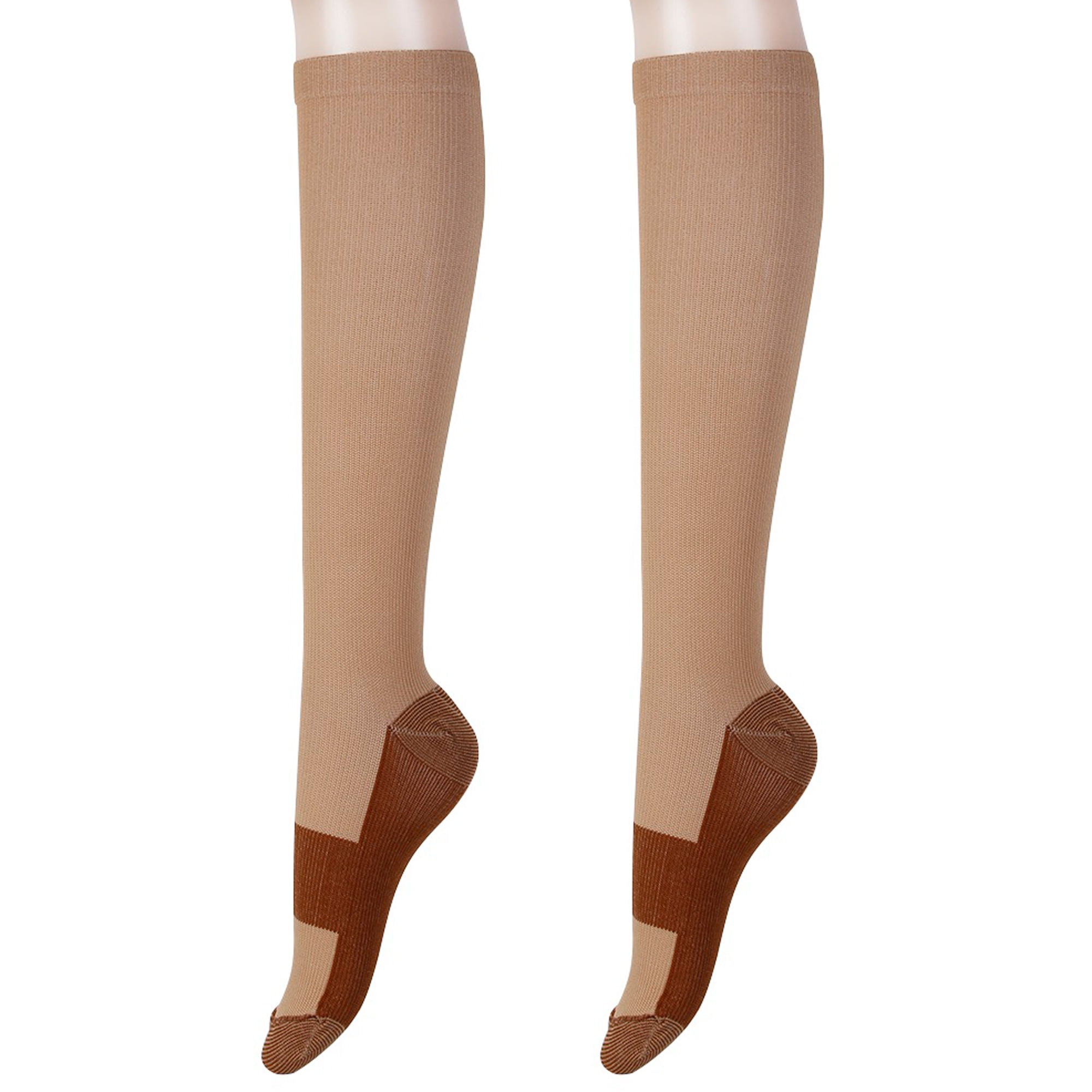 2 Pair Copper Compression Socks Beige Knee HIgh Unisex Anti Order