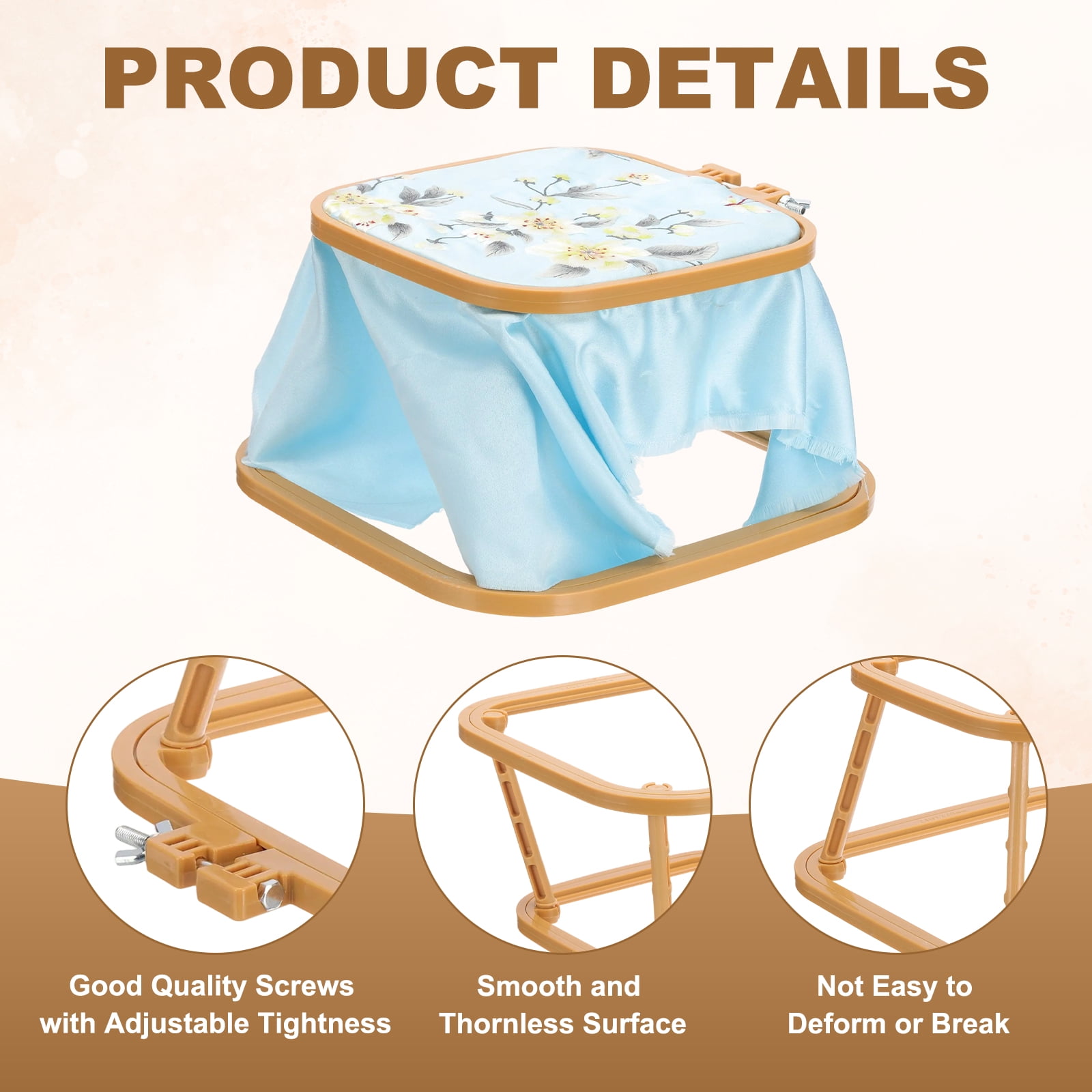 Uxcell 7.1" x 6.7" Square Embroidery Hoop Stand, Adjustable ABS Plastic Cross Stitch Stand Hands-Free 2-Tier Embroidery Hoop Holder Punch Needle Frame for Sewing Arts Needlework, Khaki
