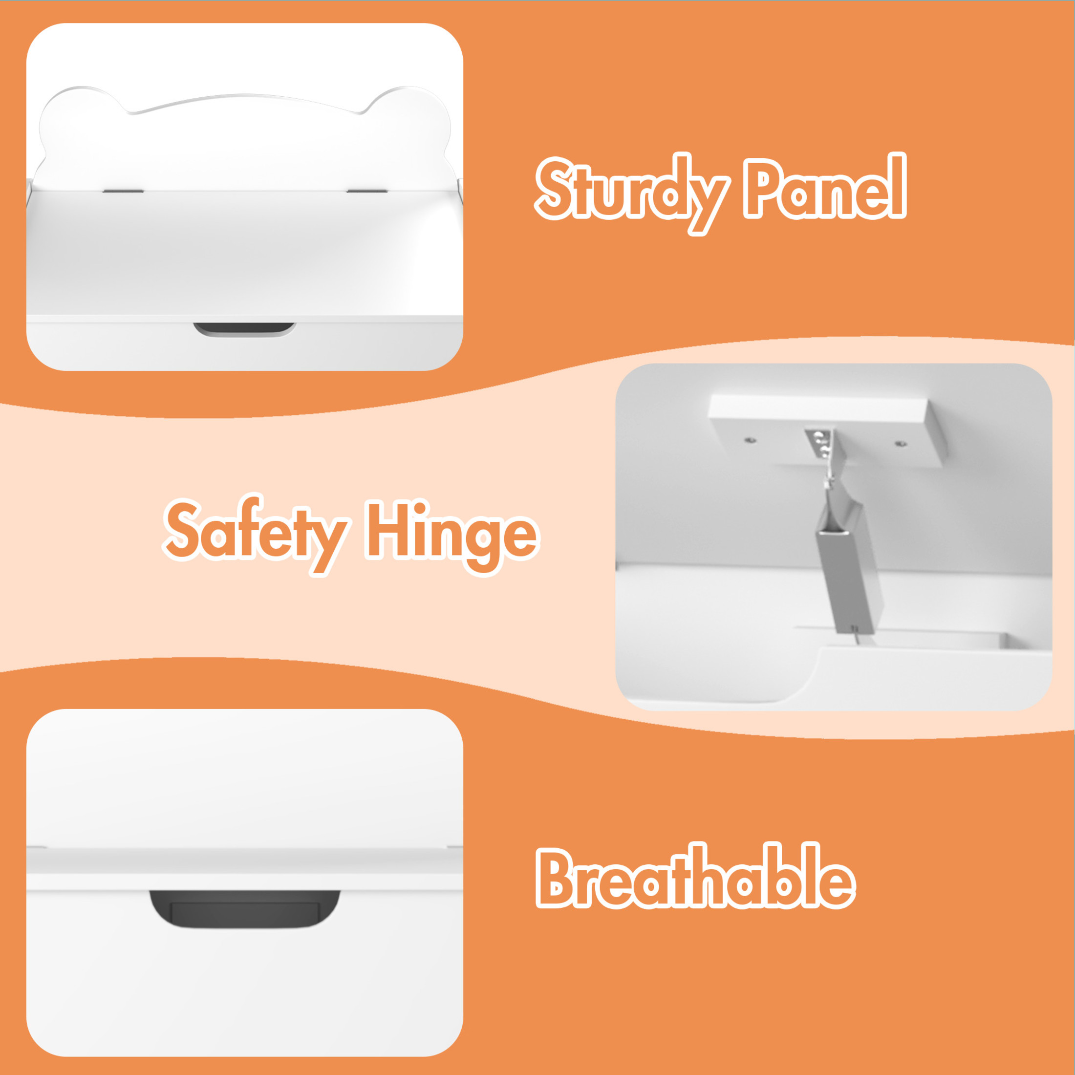Noble House Kids Wooden Toy Box with Bear Backboard, Safety Hinged Lid Storage Chest and Organizer for Nursery, White