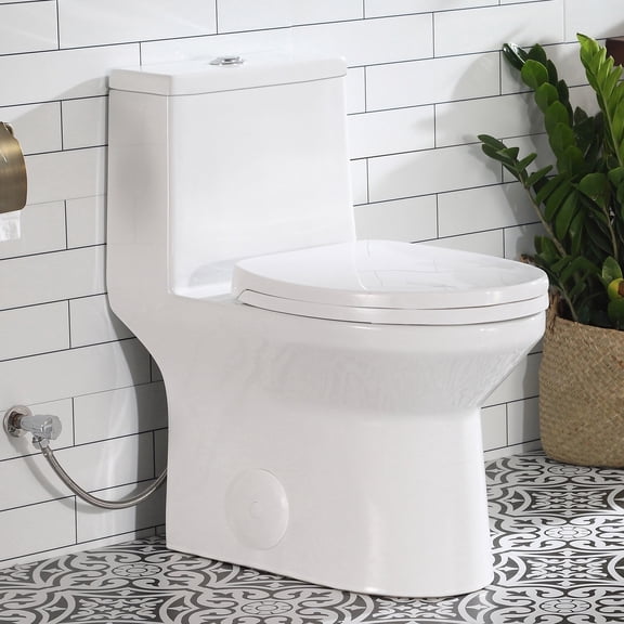 HOROW White One Piece Toilet Ceramics Elongated with Dual Flush 12 Rough-In, 1.28 GPF