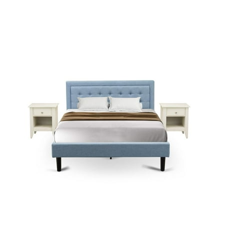 East West Furniture 3-piece Wood Fannin Queen Bedroom Set in Denim Blue East West Furniture 3-piece Wood Fannin Queen Bedroom Set in Denim Blue