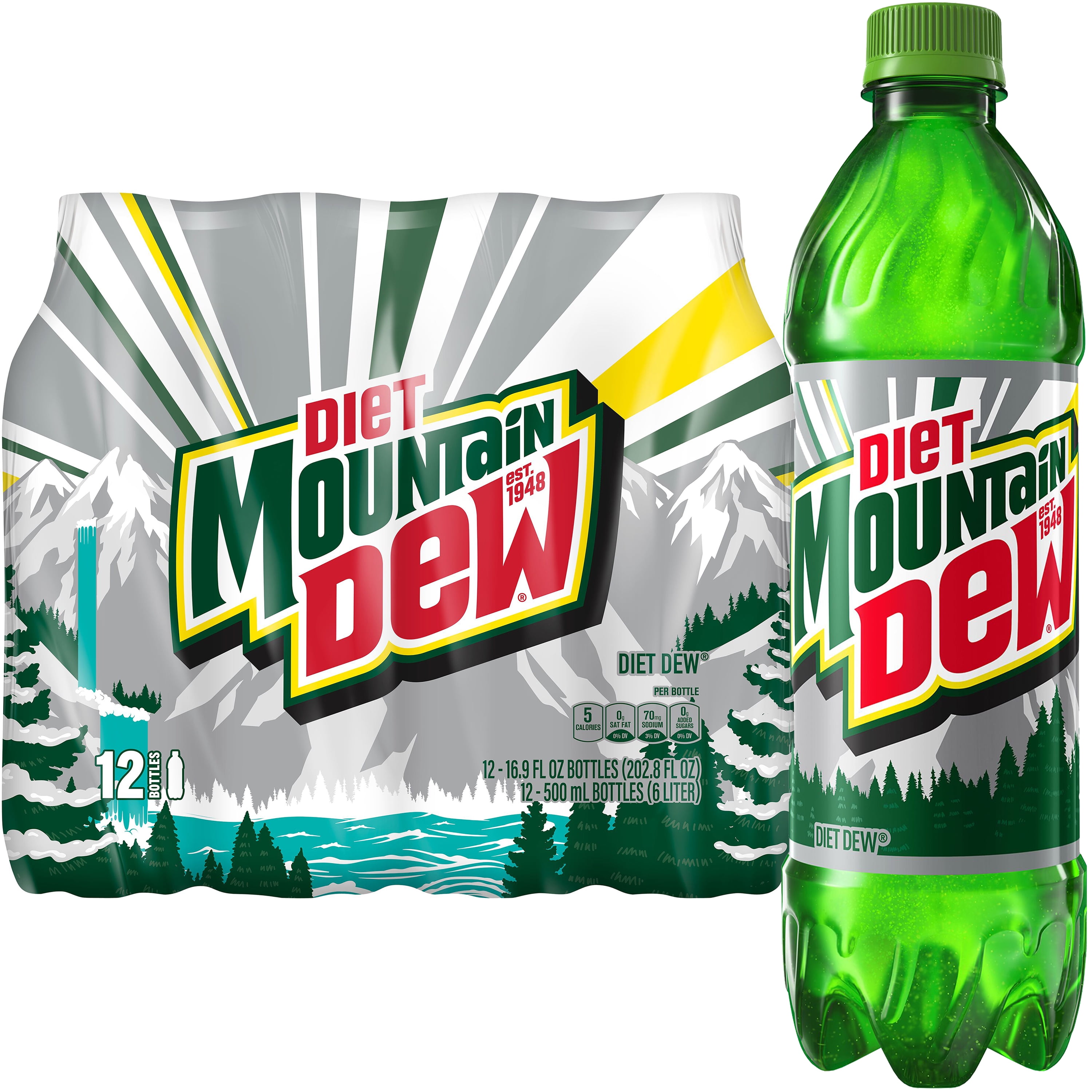 (2 pack) Diet Mountain Dew Soda Pop, 16.9 fl oz , 12 Pack Plastic Bottles