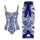 thumbnail image 5 of Traje de baño de una pieza con estampado de porcelana azul y blanca para mujer, 5 of 5