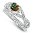 thumbnail image 4 of LaRaso & Co Unique His Her Wedding Ring Set Fire Opal Heart Silver Black Titanium Modern Rings, 4 of 7