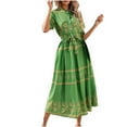 thumbnail image 2 of Usmixi Formal Dresses for Women Short Sleeve Round Neck Western Print Summer Long Dresses Tie Waist Vintage Graphics Button Swing A Line Dress Green xl Under $5, 2 of 4