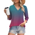 thumbnail image 2 of Yuyuzo Hauts 3/4 Longueur Femmes T-Shirts Col Rond Bloc de Couleur Haut d'Été Ample, 2 of 7