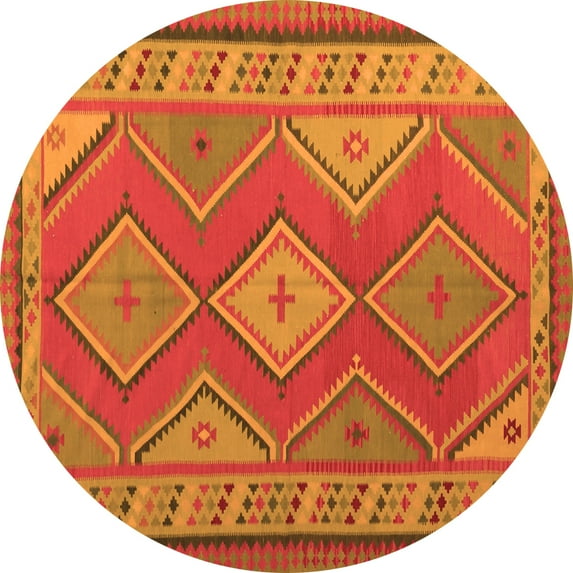 Ahgly Company Indoor Round Oriental Orange Traditional Area Rugs, 6' Round