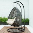 thumbnail image 2 of LeisureMod 2 Person Wicker Egg Chair Outdoor Indoor Bedroom Patio Hanging Lounge Swing Hammock Chairs with Black Stand and UV Resistant Cushions (Beige), 2 of 5