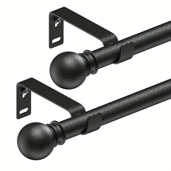 LEEYNEER 2pcs Adjustable Curtain Rod Set 30-145in 5/8 Inch Metal Rod Matte Black Modern Simple Decorative Style