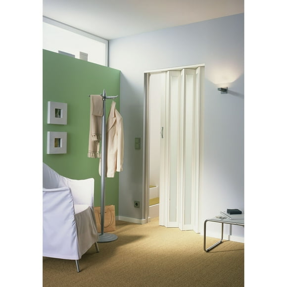 LTL Home Products HSMETRO3280WHTQ Metro Frosted Plexiglas Accordion Folding Door, 36 x 80 Inches, White Turquoise