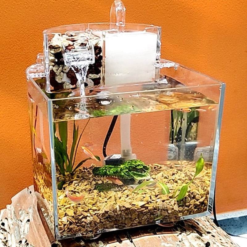 Mini Aquarium for Tank Desktop Fish Bowls for Small Fish Clear Aquariums Waterfall Outlet with 2.5w Quiet Pump Filter Co