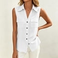 thumbnail image 6 of Stamzod Sleeveless Button Up Shirt Women Summer Cotton Linen Tank Tops Dressy Casual Collared Blouses with Pocket White S, 6 of 8