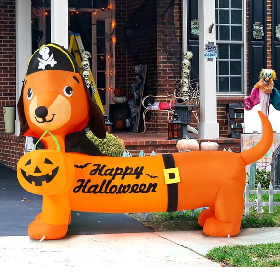Goosh inflable para perro de Halloween, 1,5 m, con LED y calabaza