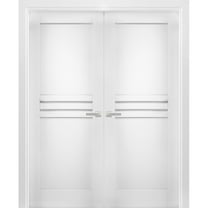 Solid French Double Doors 84 x 96 inches / Mela 7444 White Silk / Wood Solid Panel Frame / Closet Bedroom Modern Doors