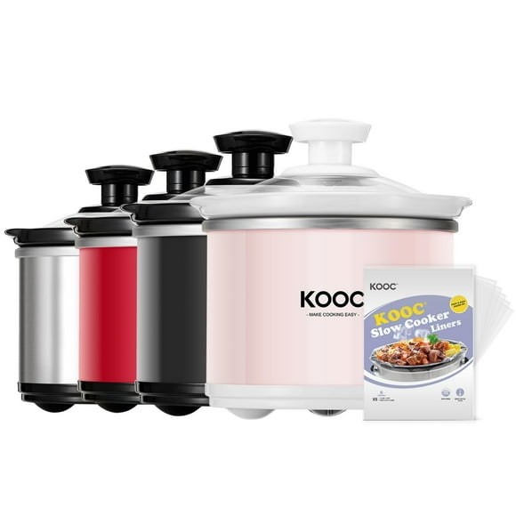Olla pequeña de cerámica KOOC Slow Cooker de acero inoxidable de 0,65 L, color rosa
