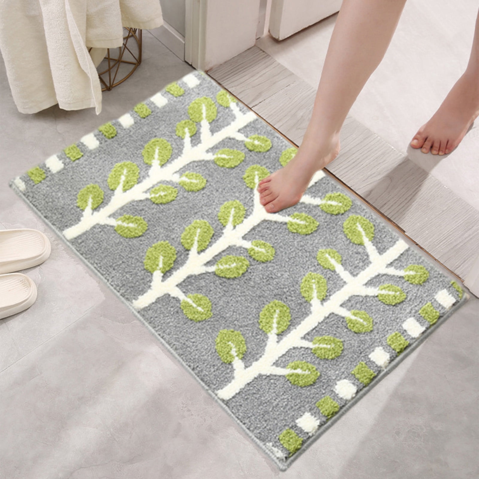 XEOVHV Green Leaf Non Slip Bathroom Rugs, Cute Plant Absorbent Bath Mat, Funny Botanical Floor Bathmat Washable Small Bath Matt Bathroom Decor-16''x24''