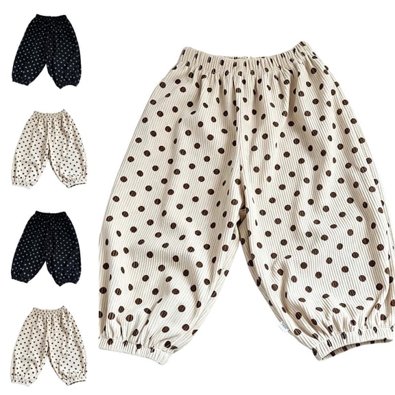 ITSAME Girls Tapered Sweatpants Loose Fit Elastic Waist Polka Dot Print Kids Casual Active Pants Black Size 7