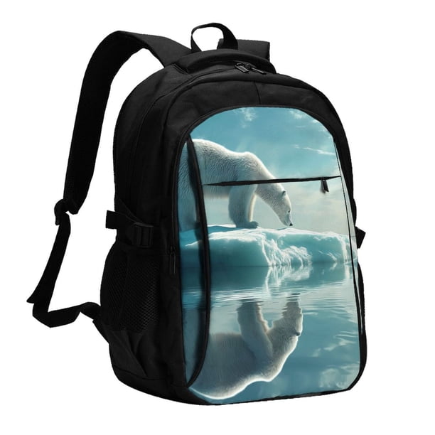 Disketp Polar Bear On Iceberg Mochila de Viaje Estampada para Laptop con Puerto de Carga USB, Mochila Impermeable para Computadora – Regalo para Hombres y Mujeres