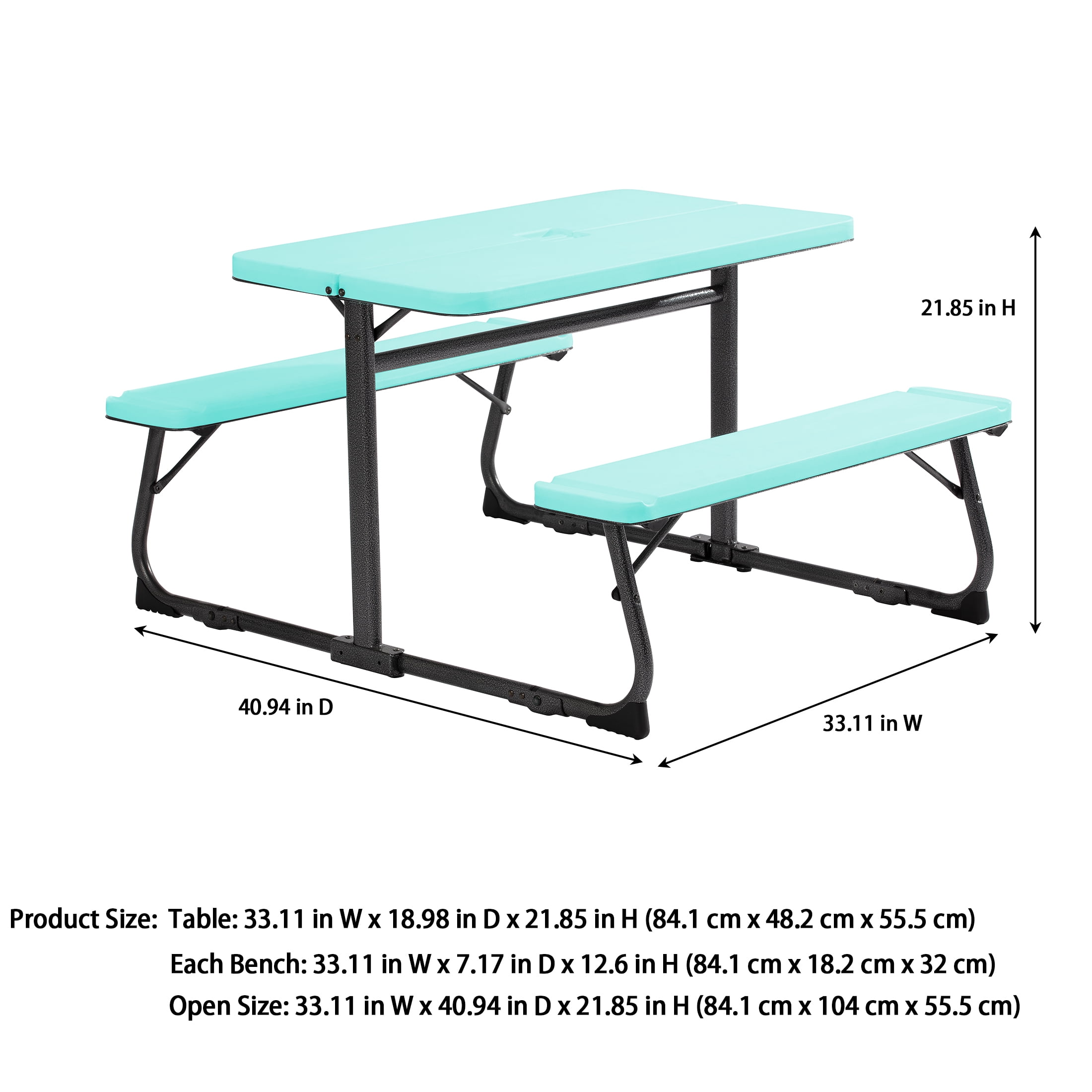 Your Zone Folding Kid's Picnic Activity Table for Ages 3-8, Teal