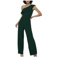 thumbnail image 2 of Summer Saving Wycnly Womens Jumpsuits Fashion Ruffle Onn Shoulder Straight Leg Jumpsuits for Summer Casual Trendy Solid Slash Neck Sleeveless Long Rompers for Women, 2 of 5