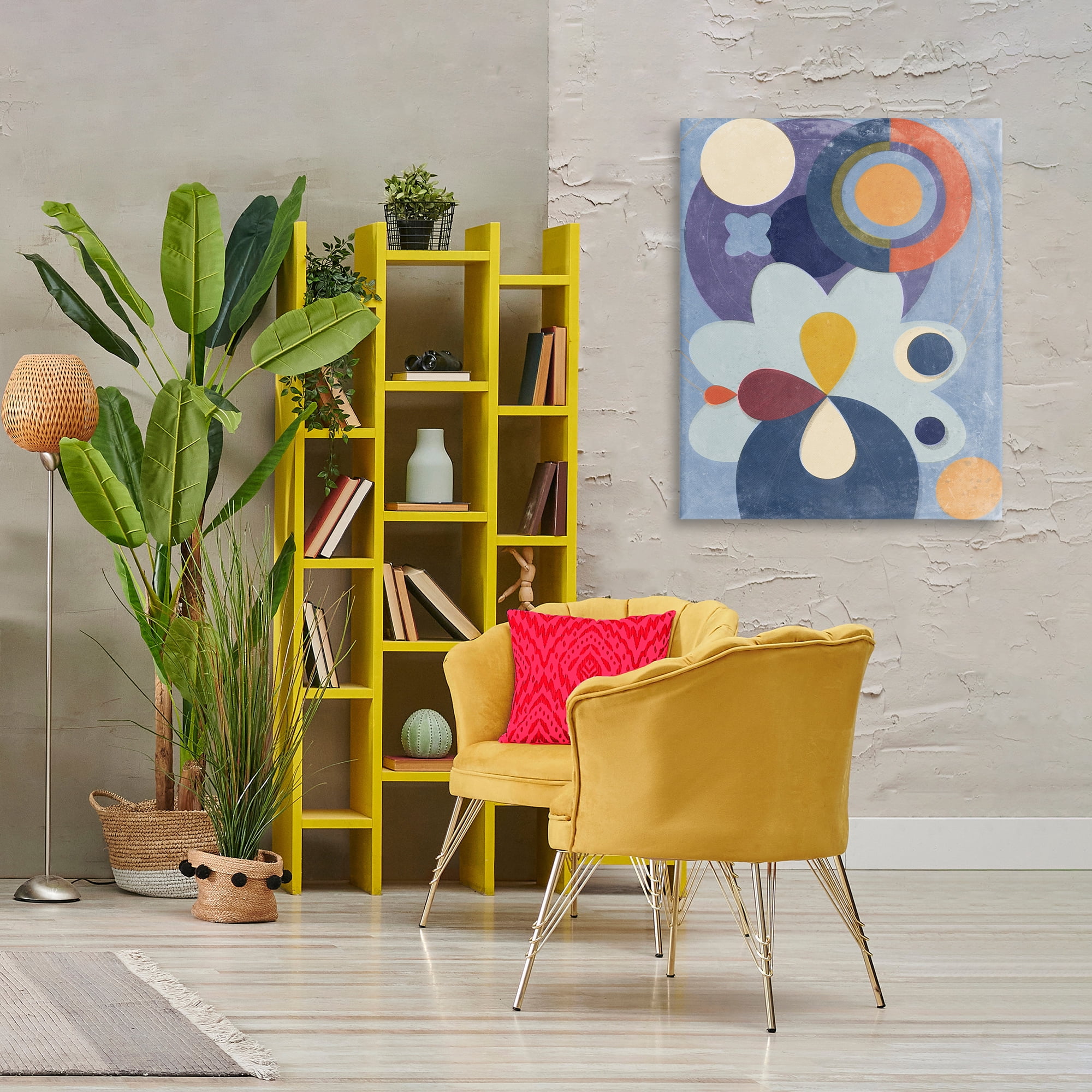 Stupell Industries Blue Retro Shapes Abstract Painting Wrapped Canvas Art Print Wall Art, 30 x 40