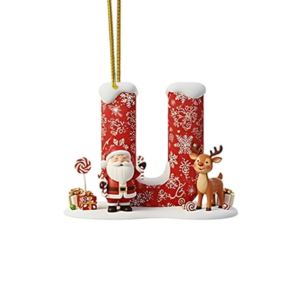 Decoraciones de Árbol de Navidad 2D Acrílico Decoración Carta Colgante con 26 Letras Diy Navidad Decoración Del Hogar Ornamentos Del Árbol de Navidad