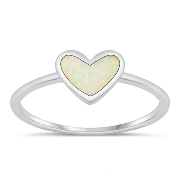 CHOOSE YOUR COLOR White Simulated Opal Promise Heart Ring .925 Chic Sterling Silver Band CZ Female Size 5