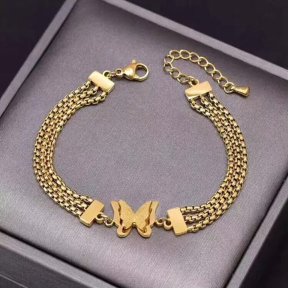 EOEMY Woman 18K Gold Plated Stainless Steel Frosted Butterfly Bracelet Bangle