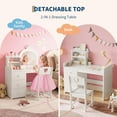 thumbnail image 5 of Litake Kids Vanity Desk with Mirror and Lights, Pink Princess Wooden Makeup Vanity with Chair, Storage Shelves and Drawers, 2-in-1 Girls Dressing Table, 5 of 7