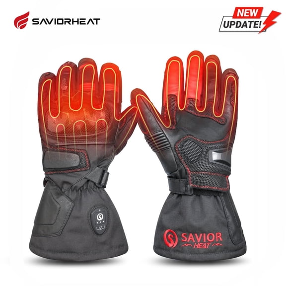 Savior Heat 2024 Upgraded Men's Motorcycle Gloves ,Rechargeable Bluetooth Heated Gloves with Goatskin Leather,Waterproof