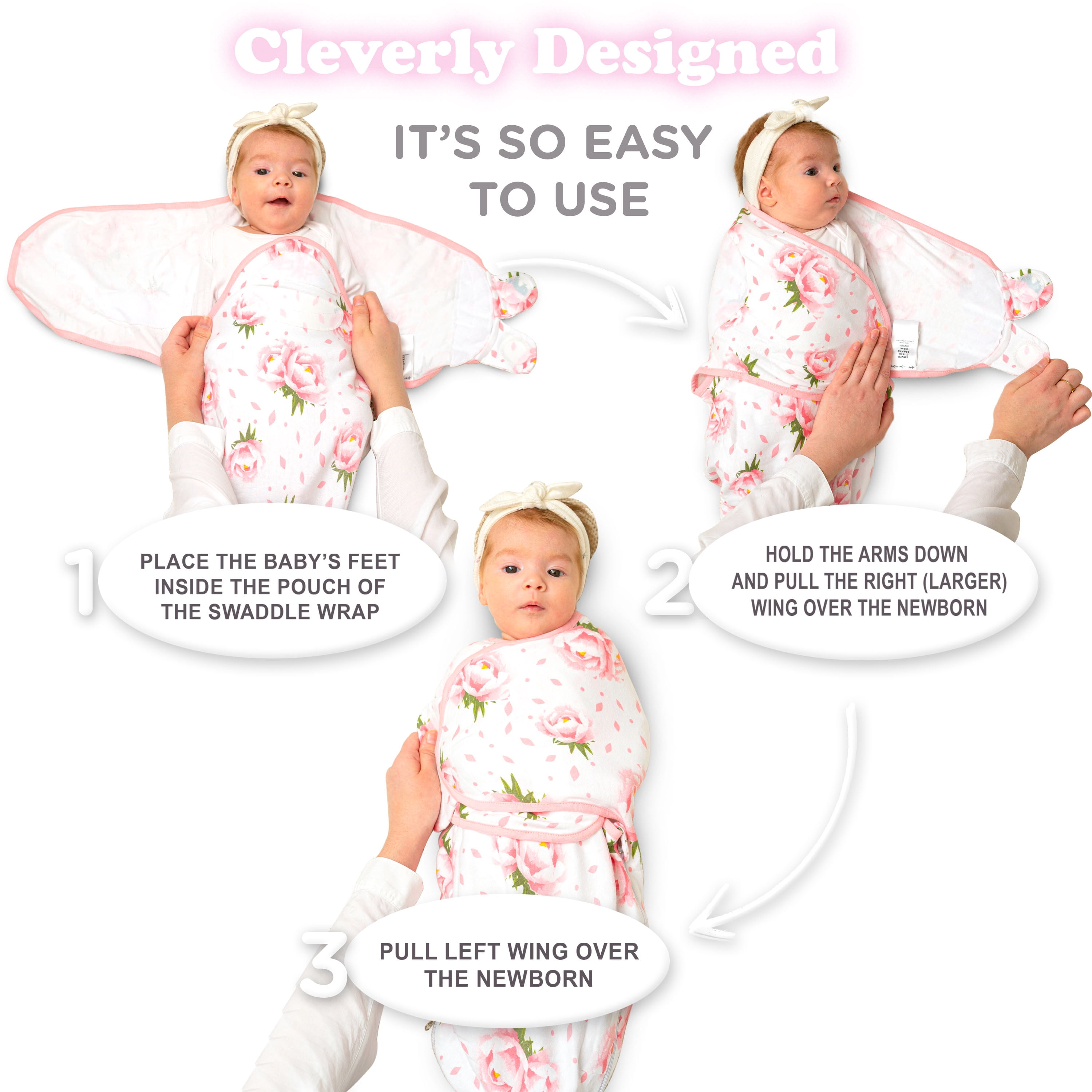Bublo Baby Swaddle Blanket Boy Girl, 3 Pack Large Size Newborn Swaddles 0-3 Month, Infant Zipper Swaddling Sleep Sack, Floral