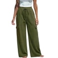 thumbnail image 2 of Joggers for Women Pants for Women Women's Pants Wide Leg Pant Drawstring Casual Corgo Trousers With Pockets Army Green Xxl, 2 of 6