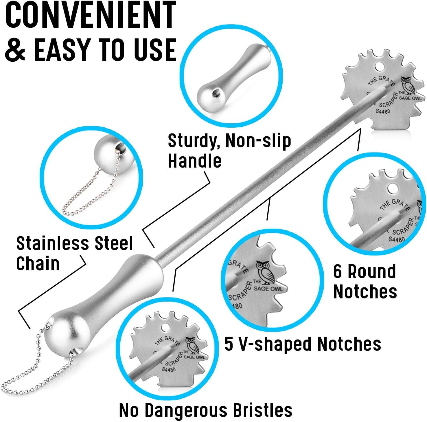 Stainless Steel Grill Scraper- Bbq Grill Cleaner Tool With Extended Ha –  Innovative Grill Solutions