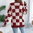 thumbnail image 4 of Fanxing Women's Oversized Cardigan Sweater Checkered Open Front Shurg Jacket Fall Outerwear Wine L, 4 of 8