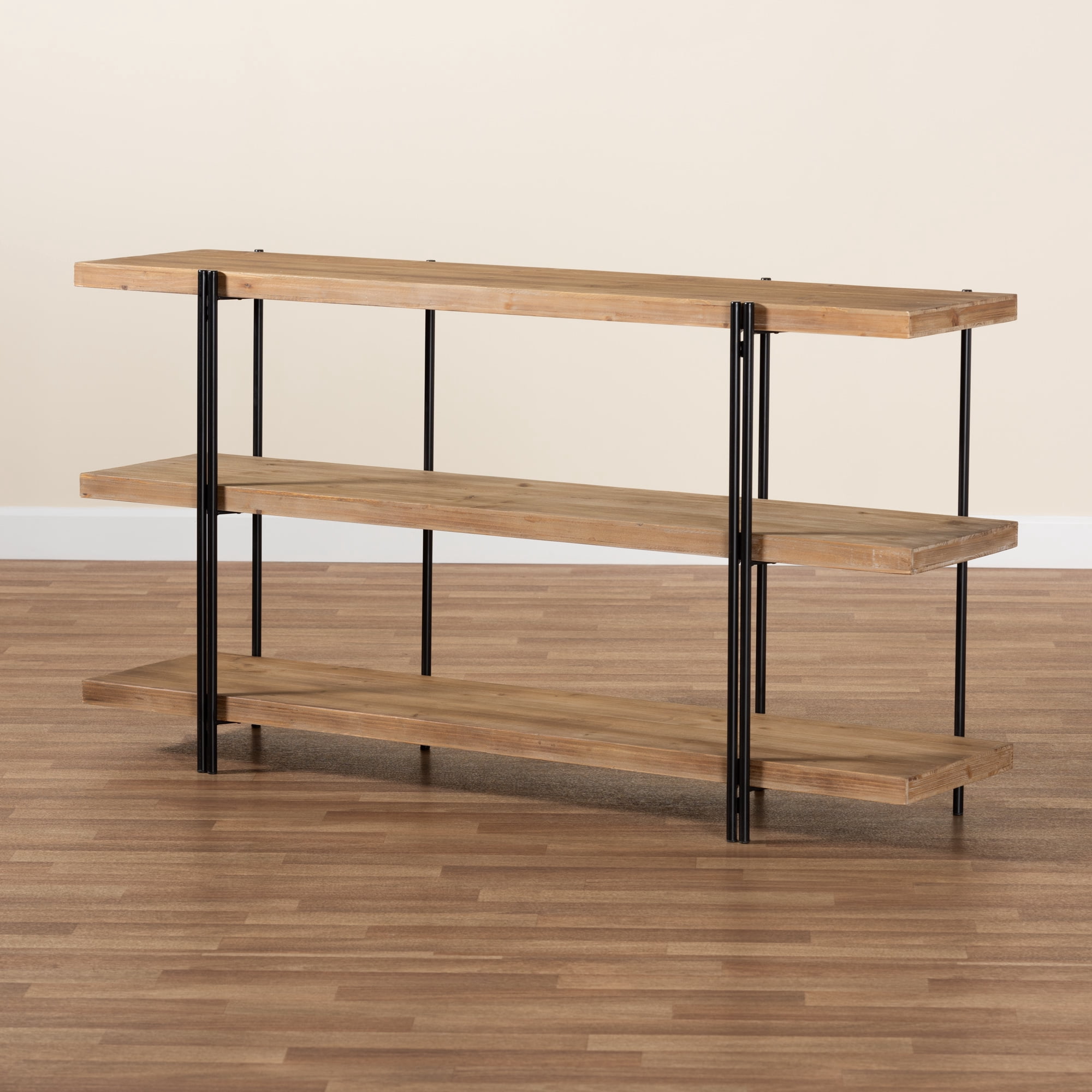 Baxton Studio Tarah Modern Metal Console Table with Shelves, Natural Brown/Black