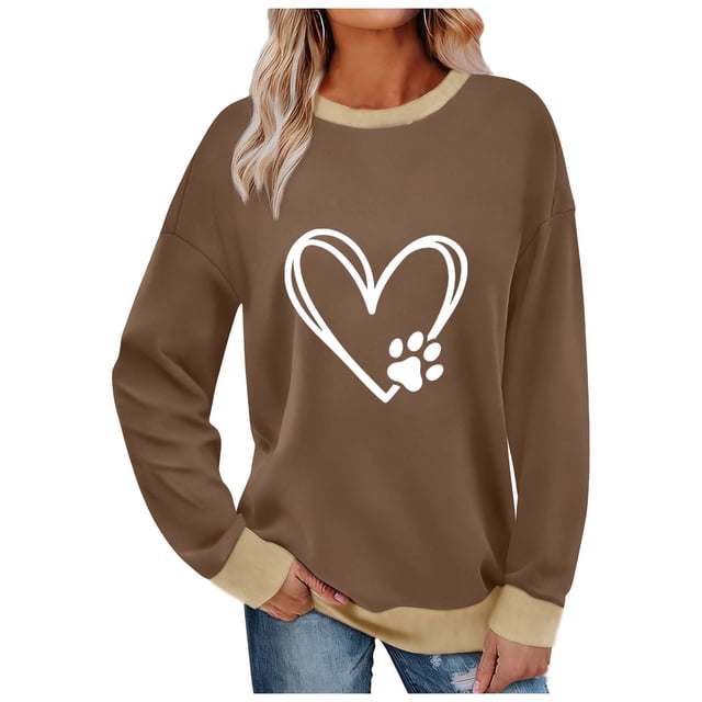 WRKEKC Chandails à Manches Longues pour Femmes, Imprimé, Coupe Ample, Chandail Décontracté Sans Capuchon pour le Quotidien avec Graphique Intégral et Intérieur en Molleton Doux