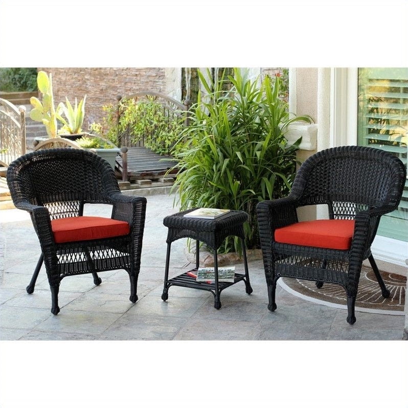 Jeco 3 Piece Wicker Conversation Set in Black without Cushions