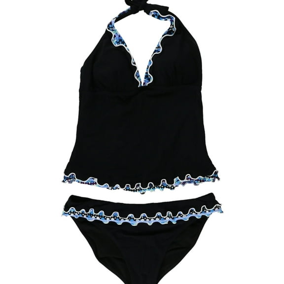 Profile Womens Scalloped Pattern 2 Piece Tankini, Black, 8