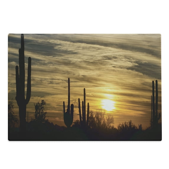 Arizona Cutting Board, Horizon Skyline in Scottsdale Area with Dramatic Clouds Above Cactus Plants, Decorative Tempered Glass Cutting and Serving Board, in 3 Sizes, by Ambesonne