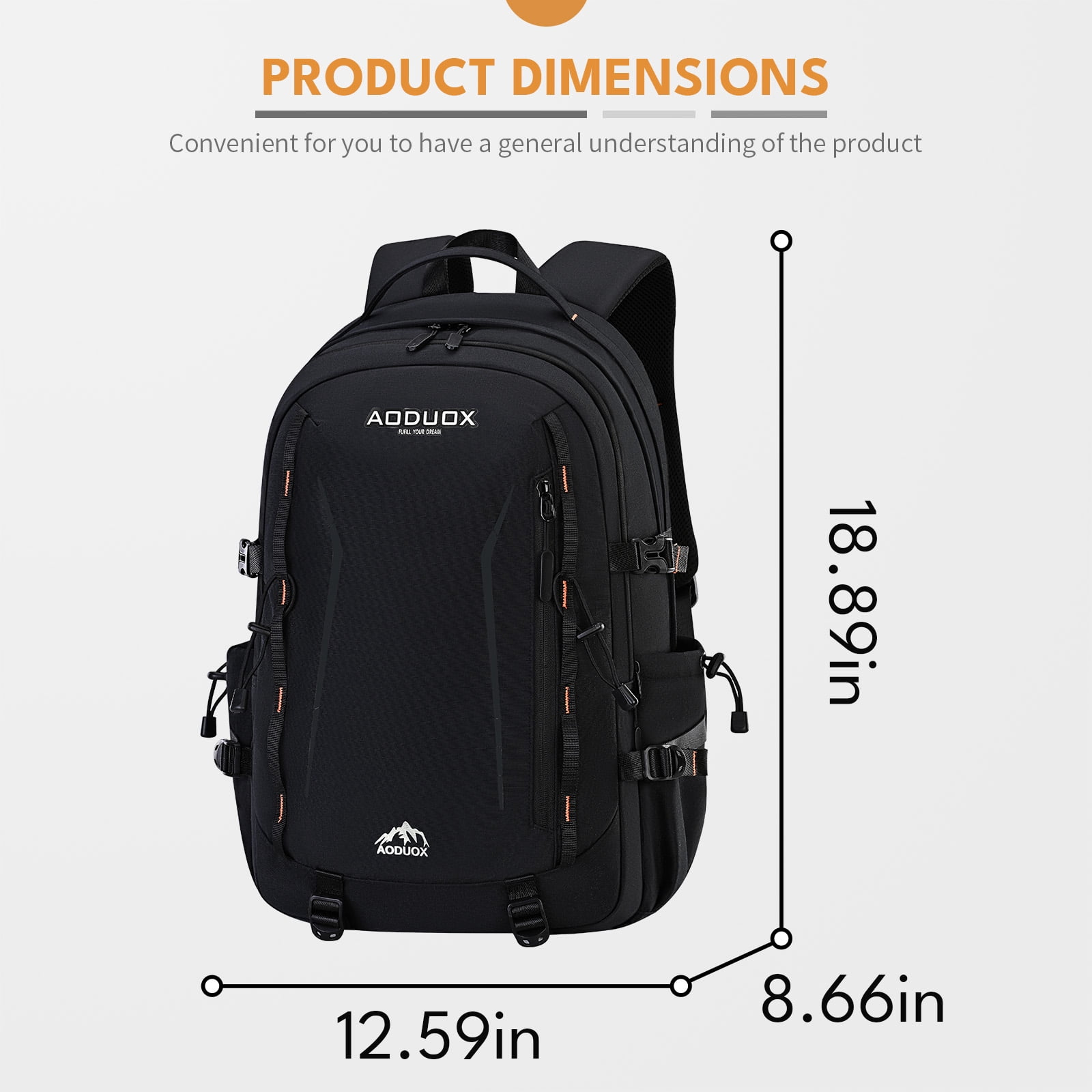 Burufy Backpack for Men & Women, 50L Lightweight Waterproof Laptop Backpack College School Backpack, Black