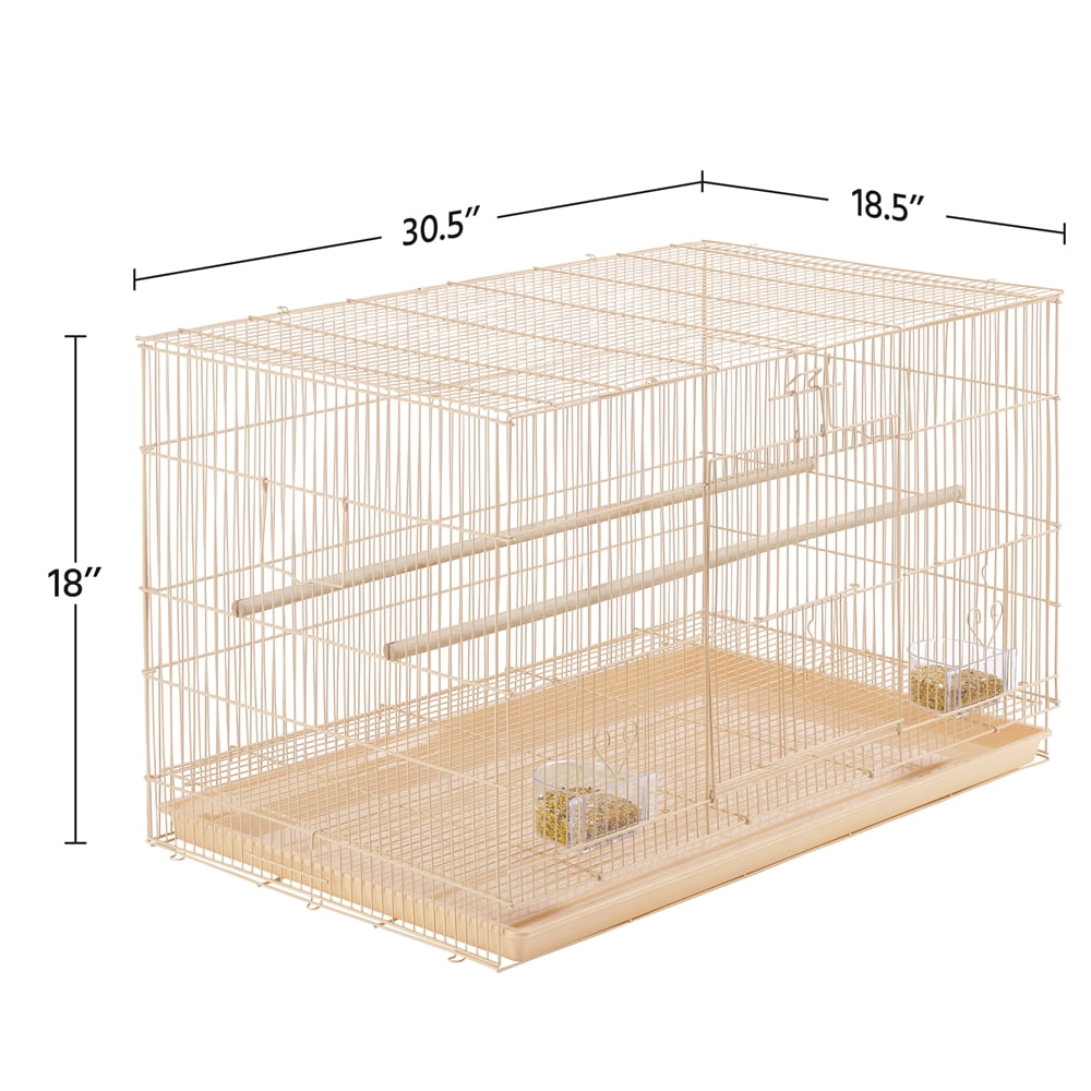 Alden Design 30" Bird Cage with Slide-Out Tray and Wood Perches, Almond