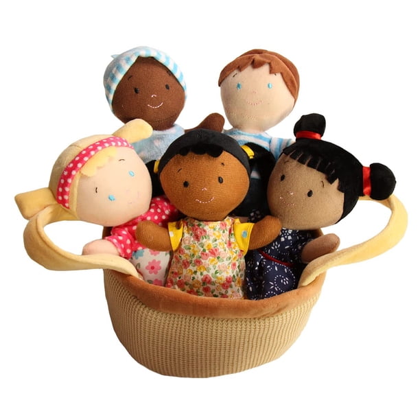 Snuggle Stuffs Basket Of Buddies Muñecos de peluche de diversidad de 8 "" | Muñecas para niños pequeños | Muñecas preescolares | Muñecas multiculturales | conjunto de 5