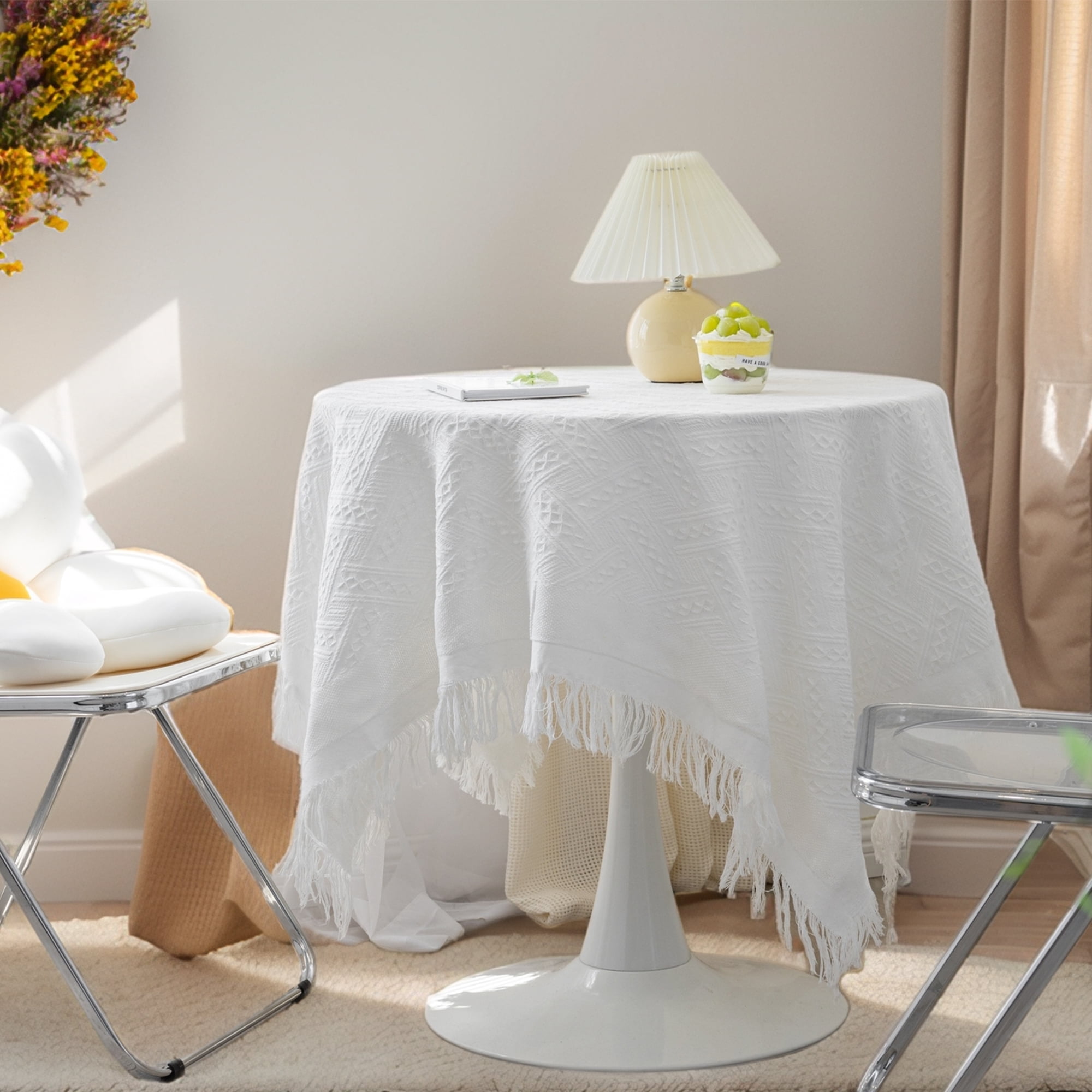 Unique Bargains Tablecloths with Tassel for Multiple Use Beige 47.2"x35.4"
